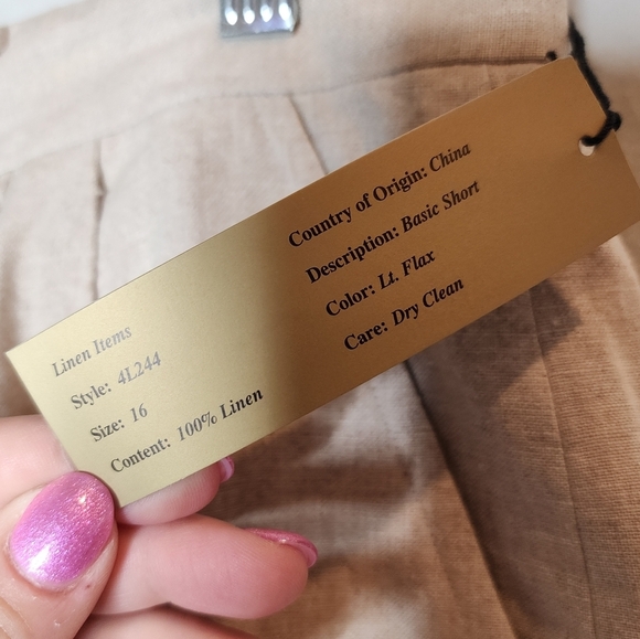 NWT Vintage Nordstrom Linen Beige highrise pleated lined shorts. Size 16 - Picture 15 of 16